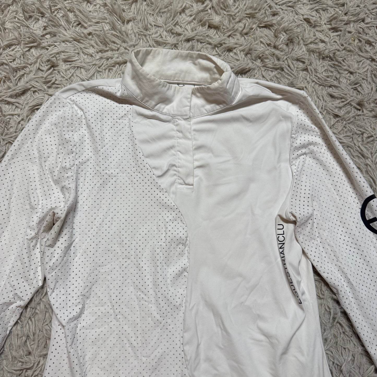 Women’s Large White Equestrian Club Long Sleeve Horseback Riding Show Shirt