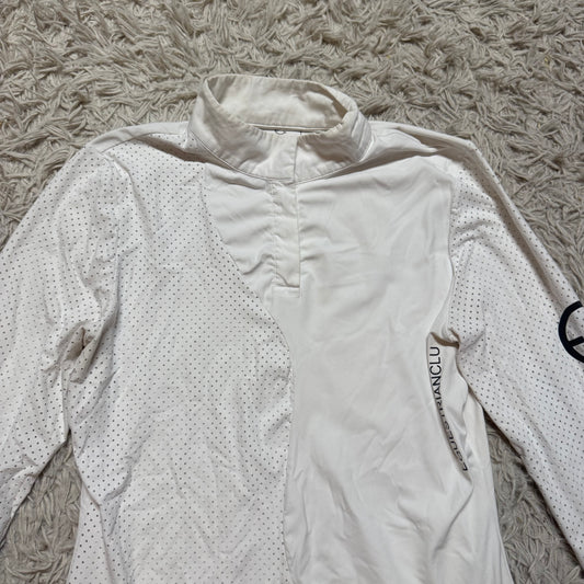 Women’s Large White Equestrian Club Long Sleeve Horseback Riding Show Shirt