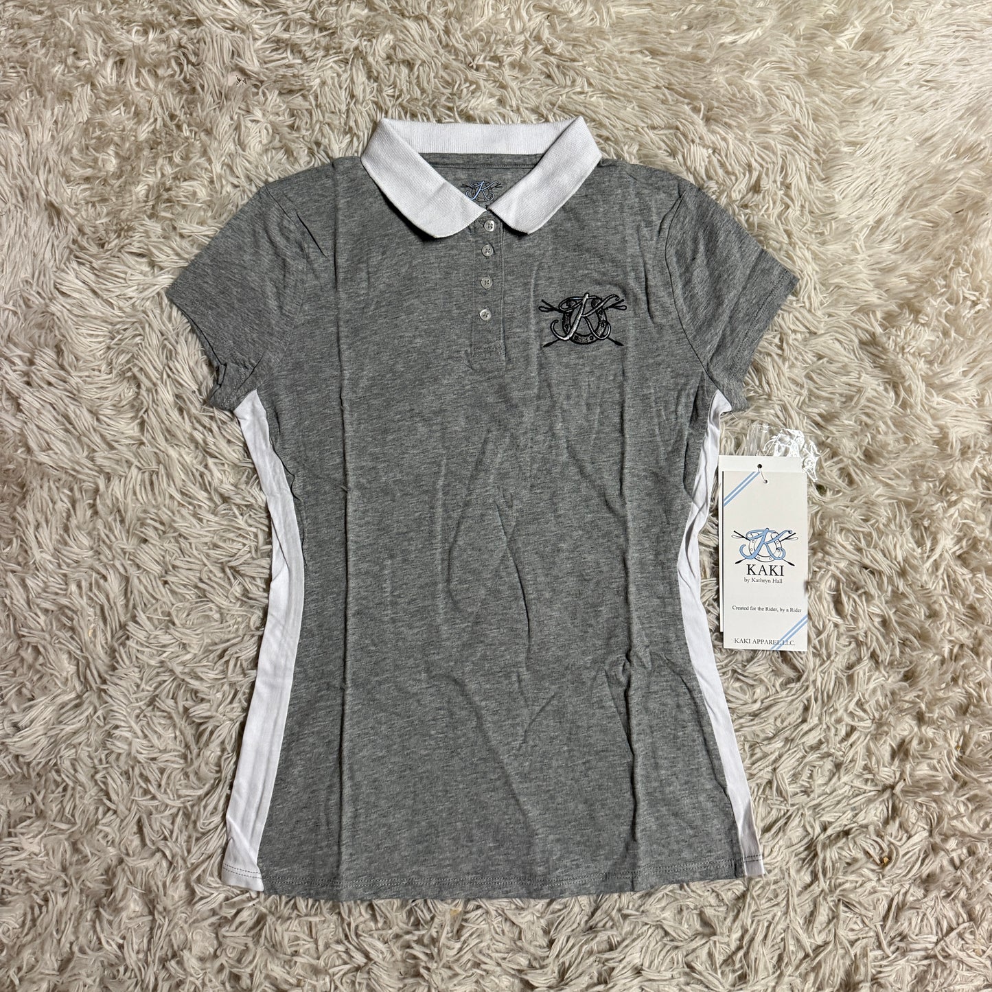 New Child’s Grey KAKI Short Sleeve Horseback Riding Polo Shirt