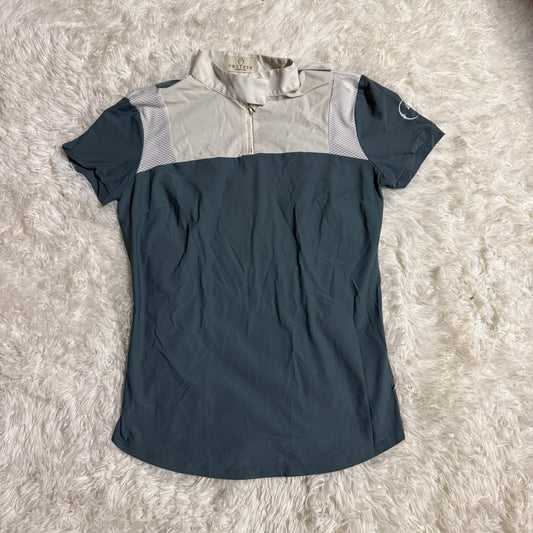 Women’s Large Blue/White Vestrum Short Sleeve Horseback Riding Show Shirt