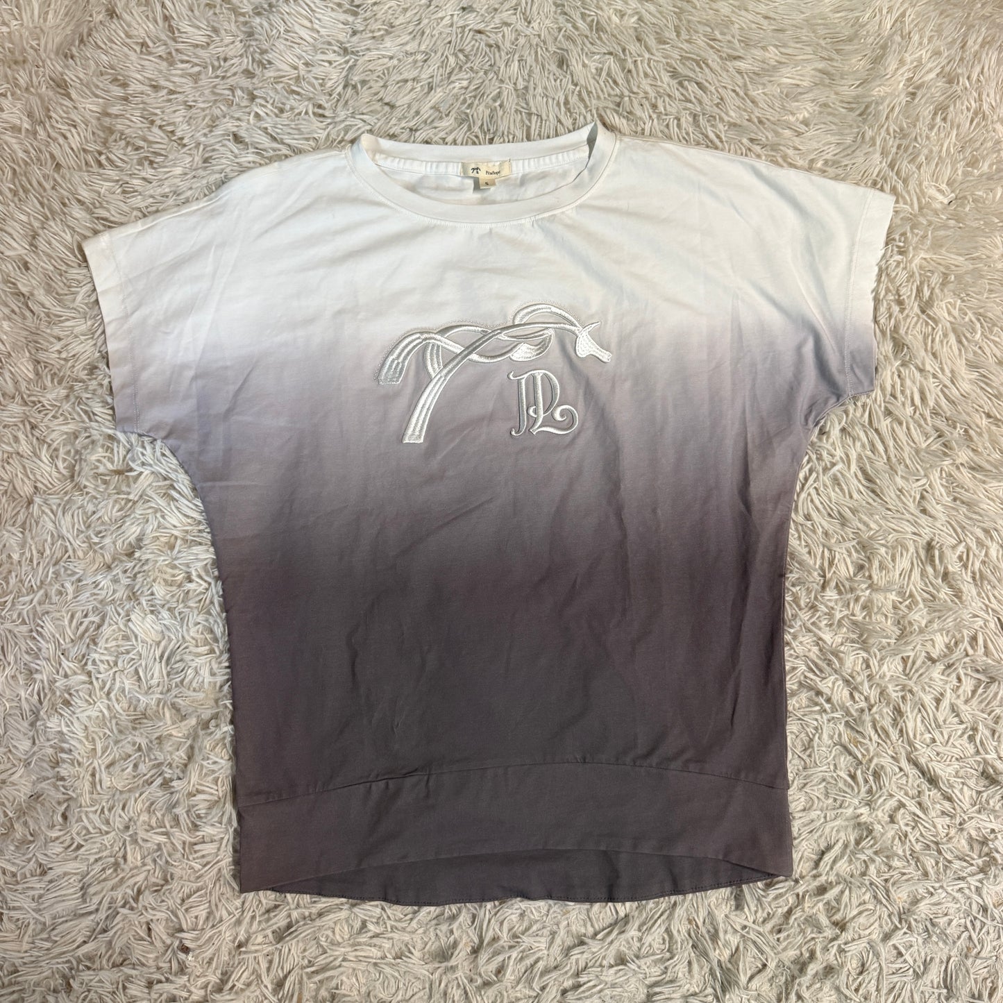 Women’s Small White/Grey Ombre Penelope Short Sleeve Horseback Riding T-Shirt