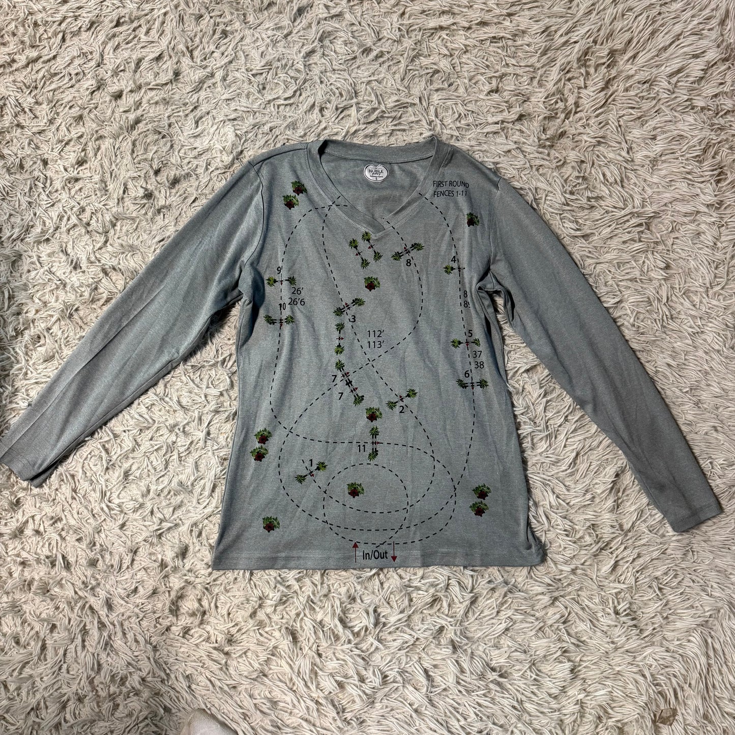 Women’s Small Grey Noble Hunter Jumper Course Pattern Horseback Riding Sunshirt