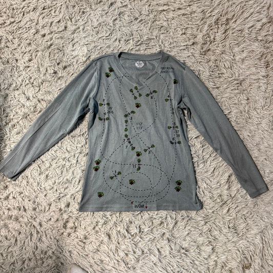 Women’s Small Grey Noble Hunter Jumper Course Pattern Horseback Riding Sunshirt