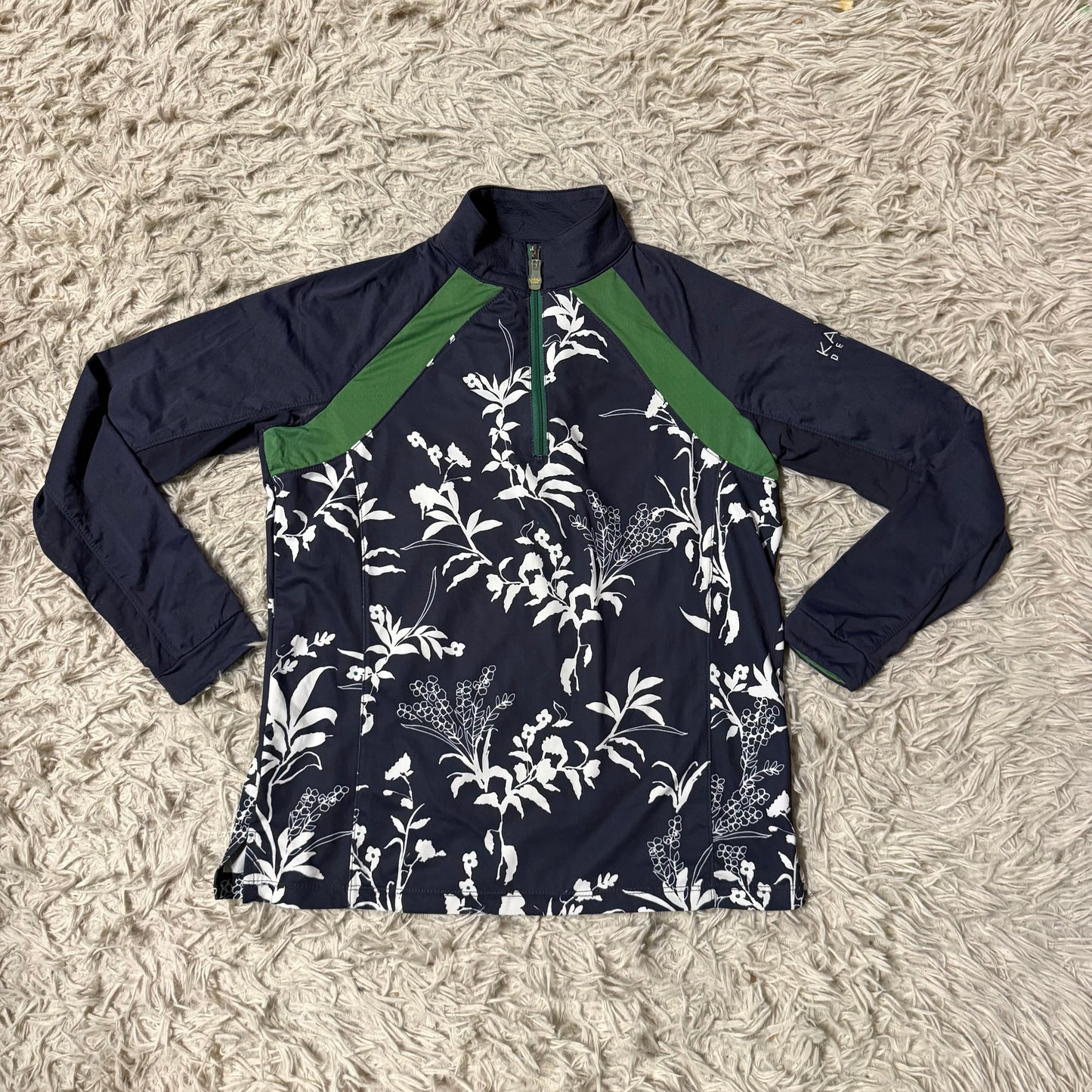Girl’s Large Navy Floral Pattern Kastel Long Sleeve Horseback Riding Sunshirt