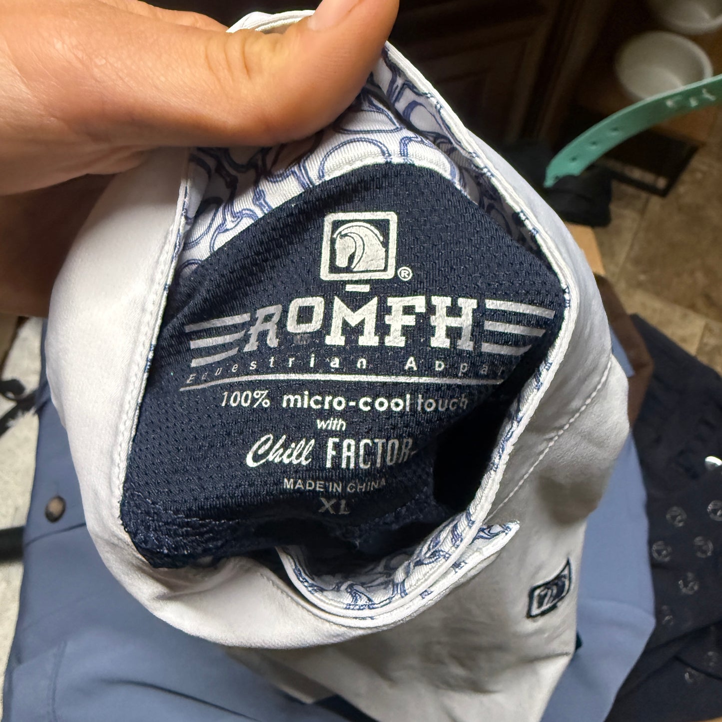 Child’s XL Navy/White Romfh Long Sleeve Horseback Riding Show Shirt