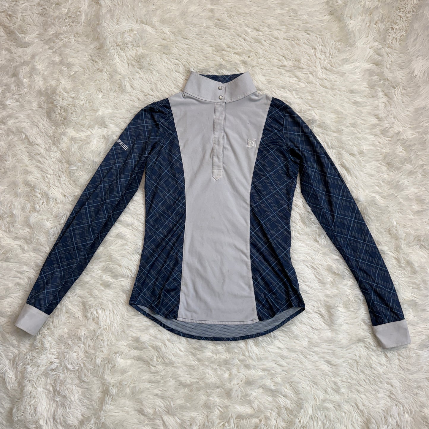 Women’s XS White/Blue Romfh Long Sleeve Horseback Riding Show Shirt