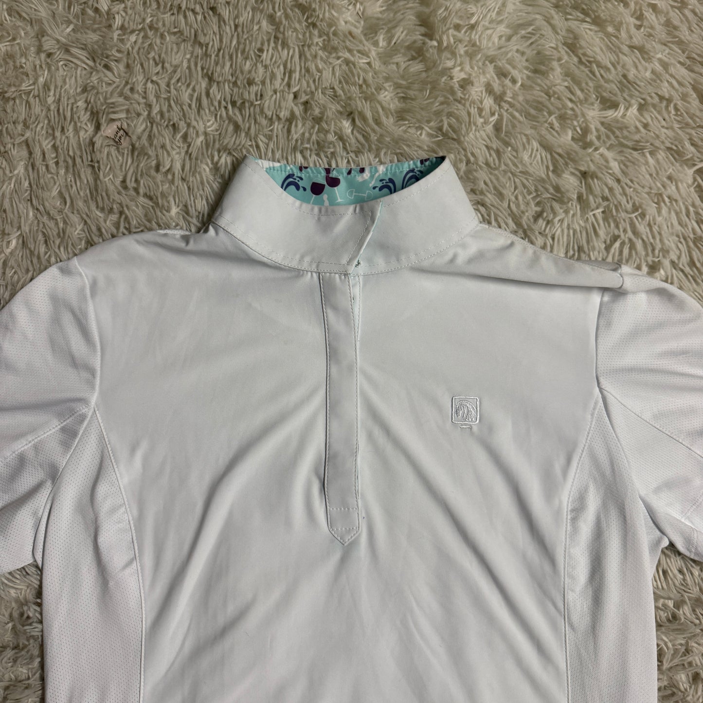 Women’s Large White Romfh Short Sleeve Horseback Riding Show Shirt