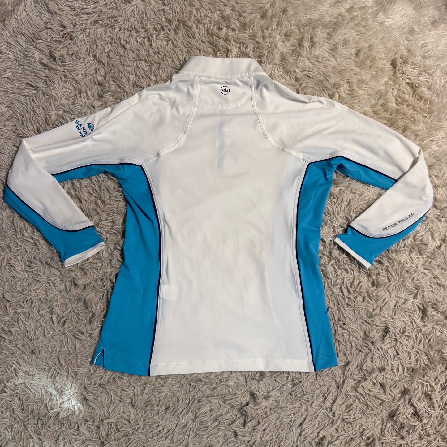 New Women’s Small White/Blue Peter Millar Long Sleeve Horseback Riding Sunshirt