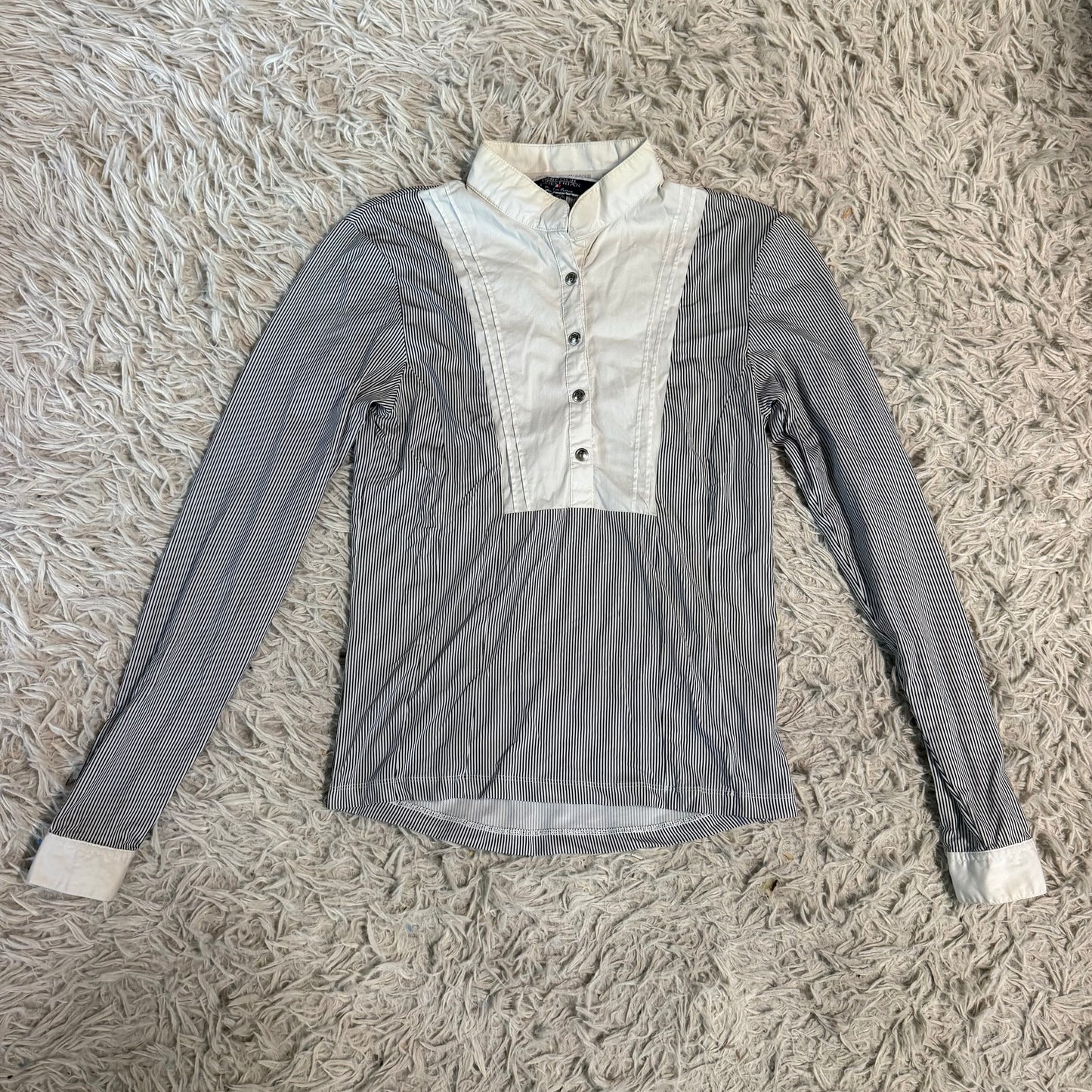 Women’s XS Black/White Striped Harcour Long Sleeve Horseback Riding Show Shirt