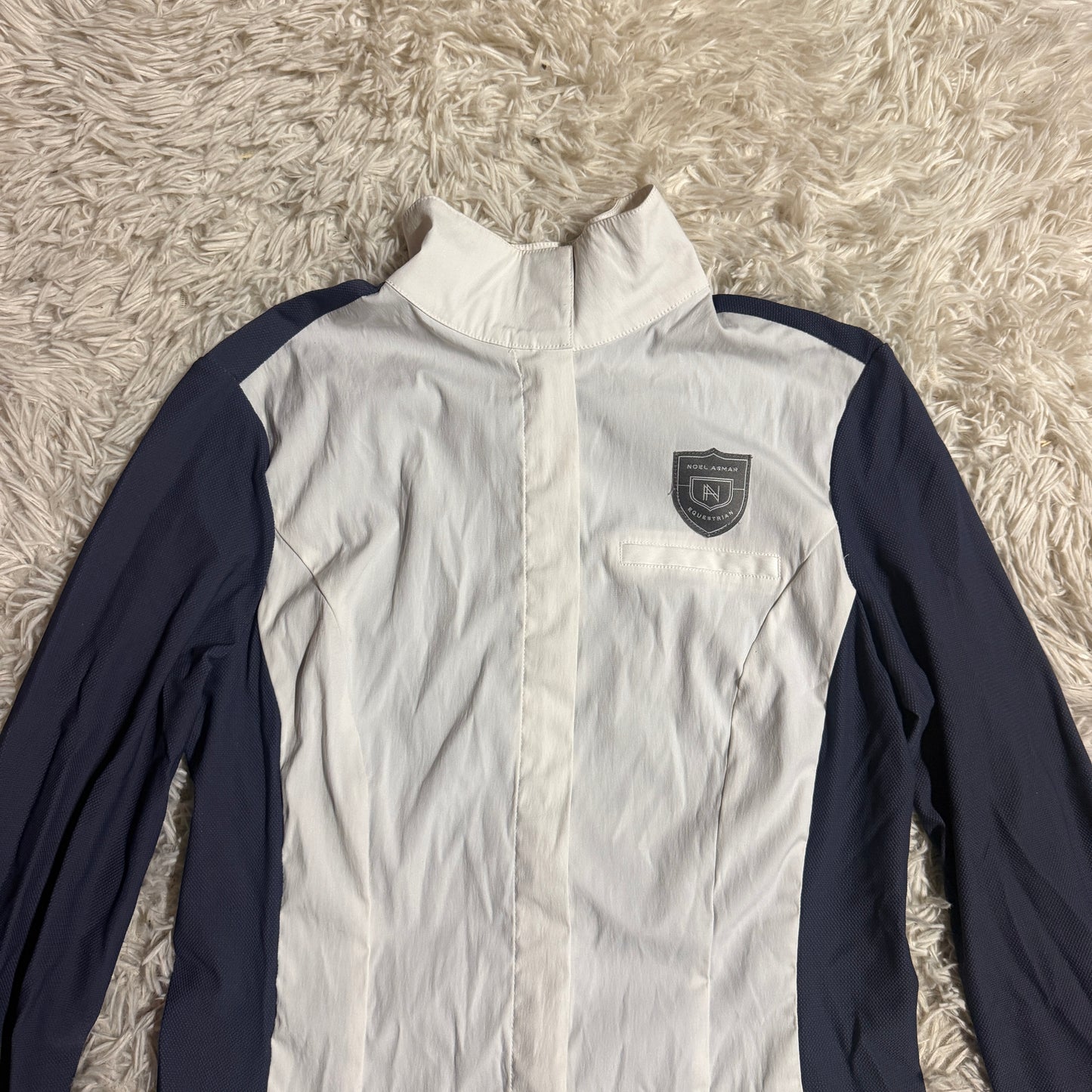 Women’s Small White/Navy Noel Asmar Long Sleeve Horseback Riding Show Shirt