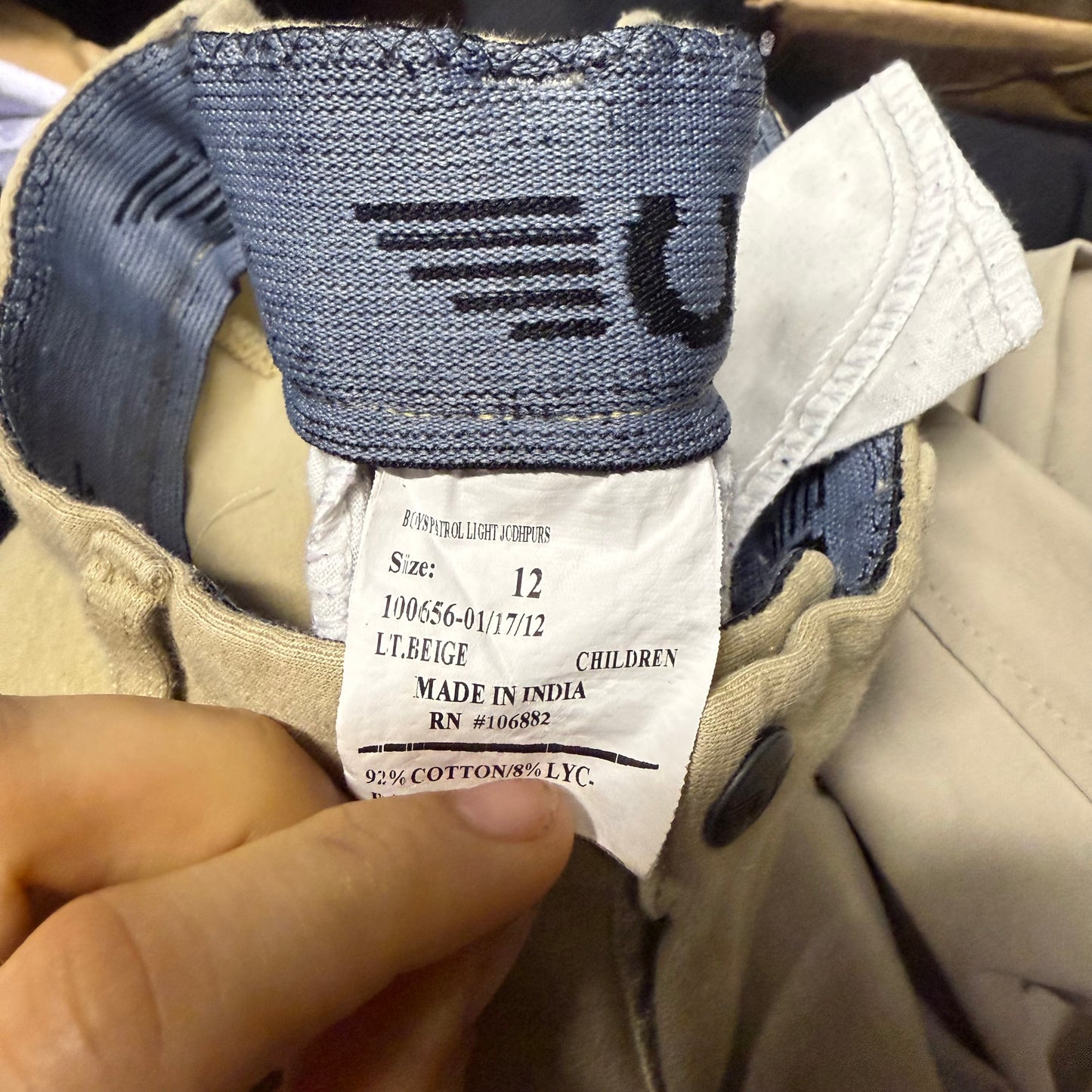 Boy’s Size 12 Tan TuffRider Knee Patch Horseback Riding Jodphur Breeches