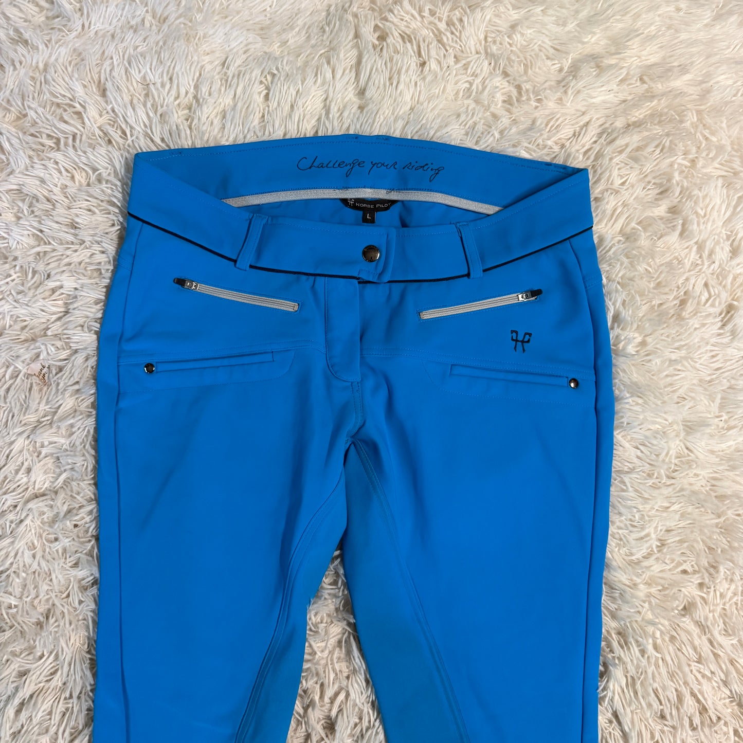 Women’s Large Blue Horse Pilot Knee Patch Horseback Riding Breeches