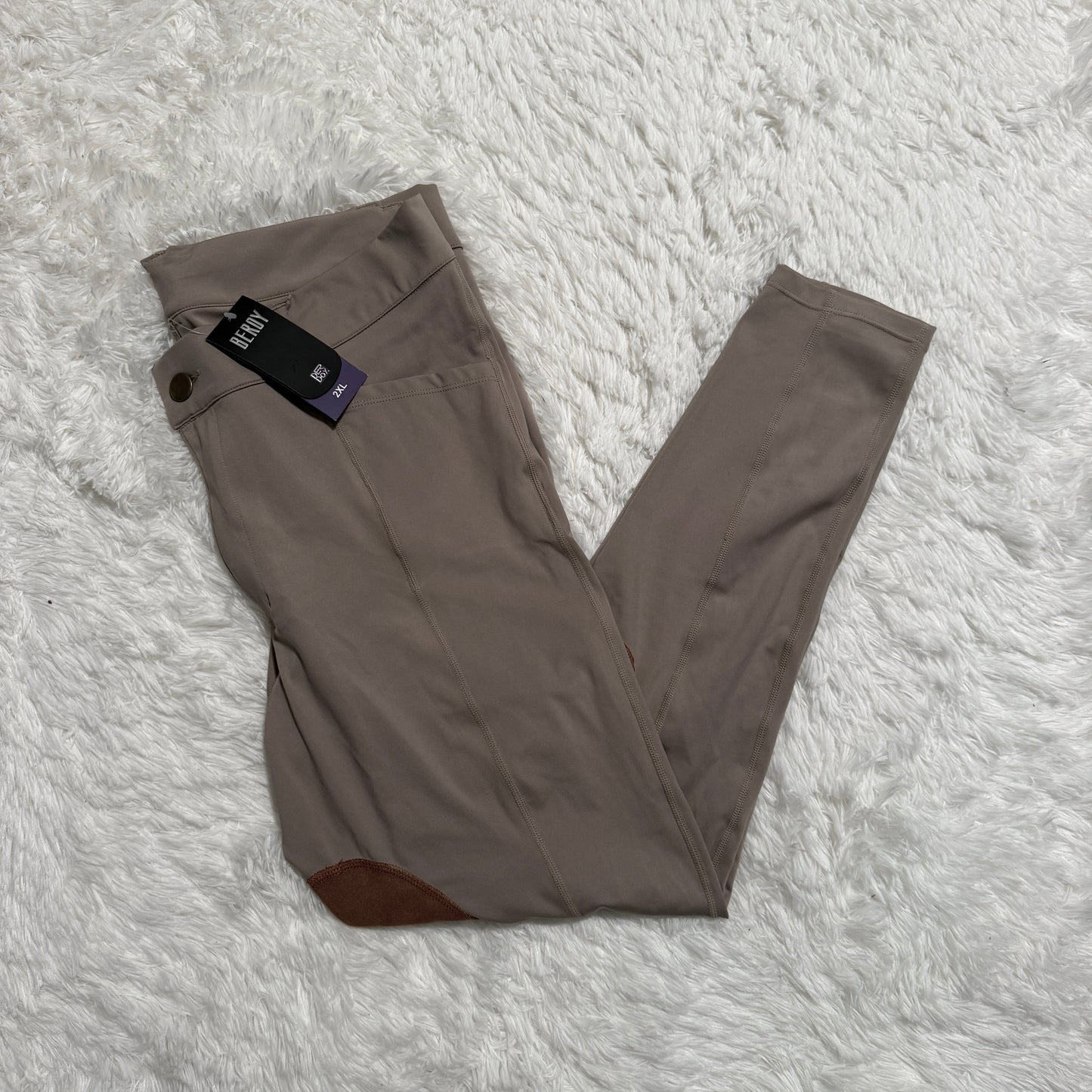 New Women’s Size 2XL Tan Beroy Knee Patch Horseback Riding Tights