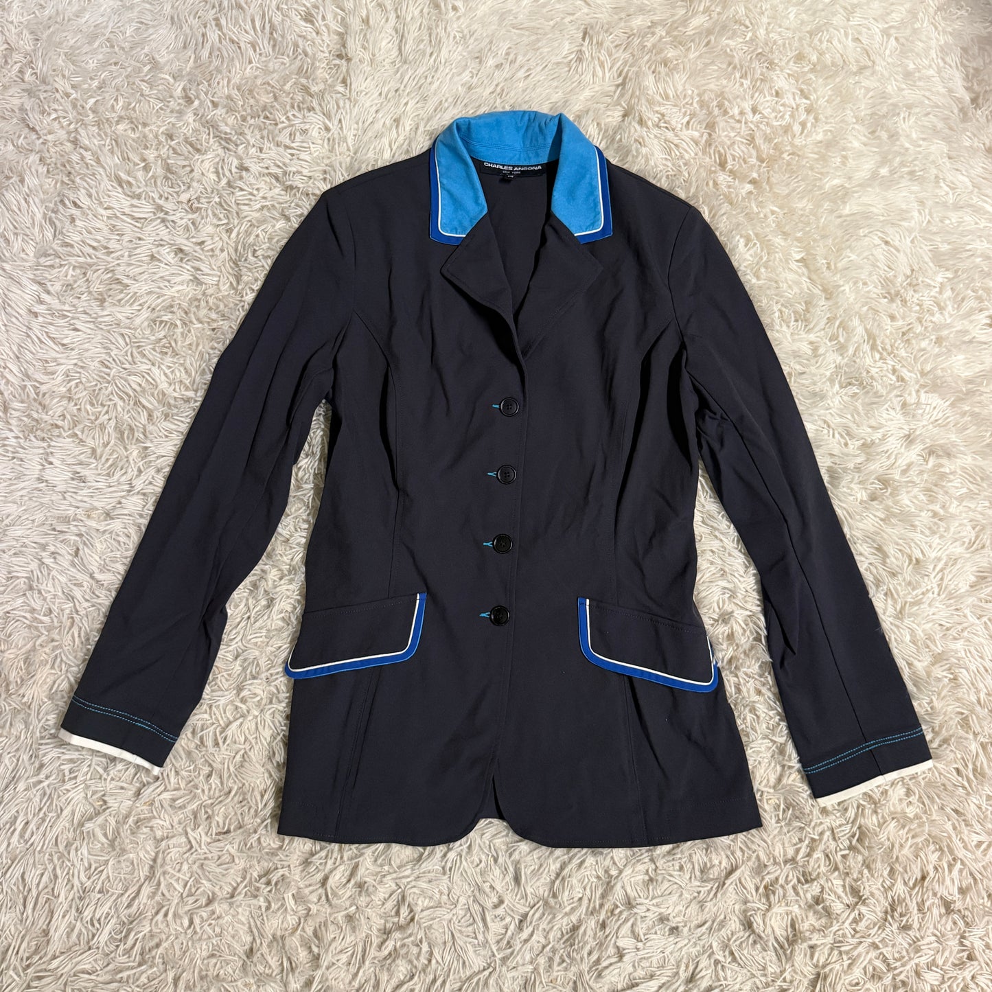 Women’s Size 14 Black w/ Blue Piping Charles Ancona Horseback Riding Show Coat