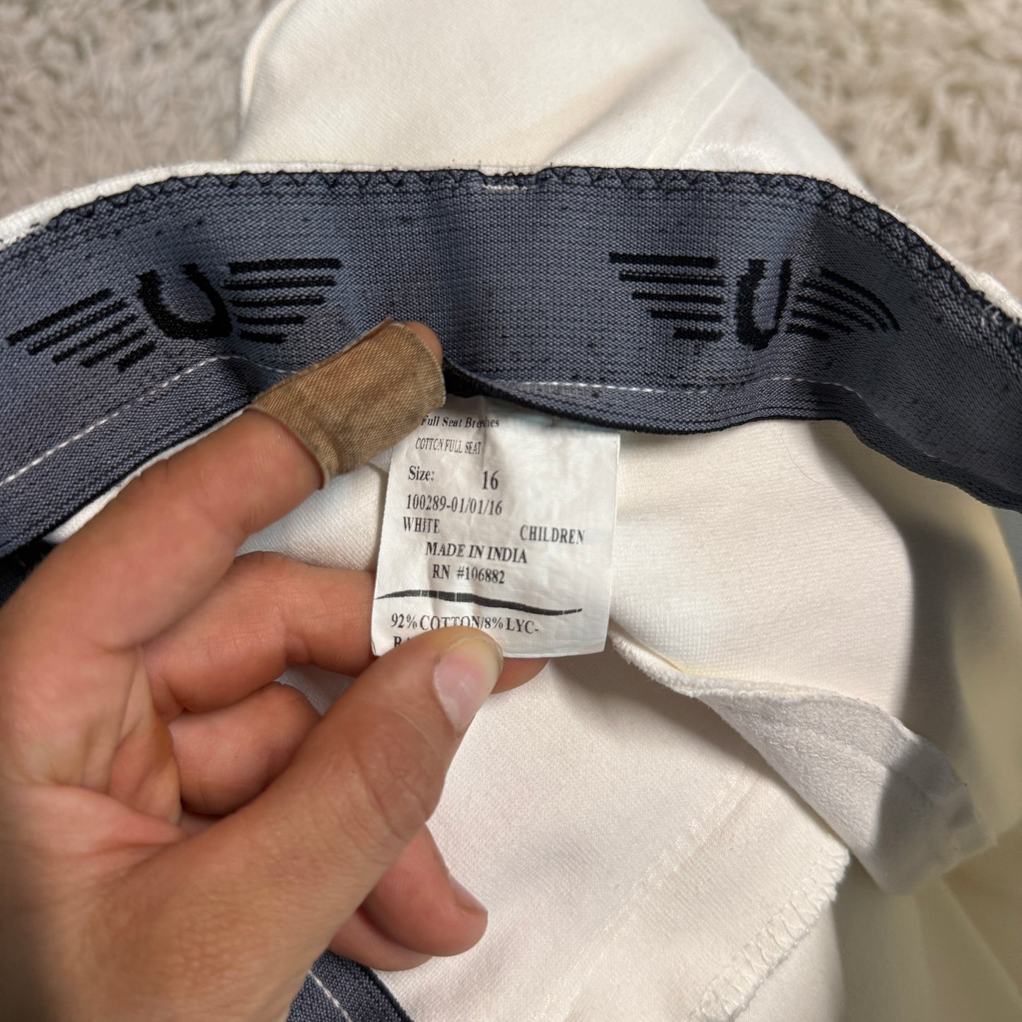 Child’s Size 16R White TuffRider Full Seat Horseback Riding Breeches