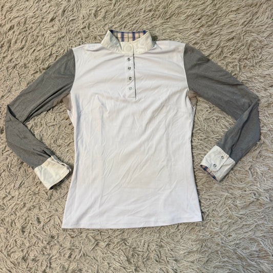 Women’s Medium White/Grey Le Fash Long Sleeve Horseback Riding Show Shirt