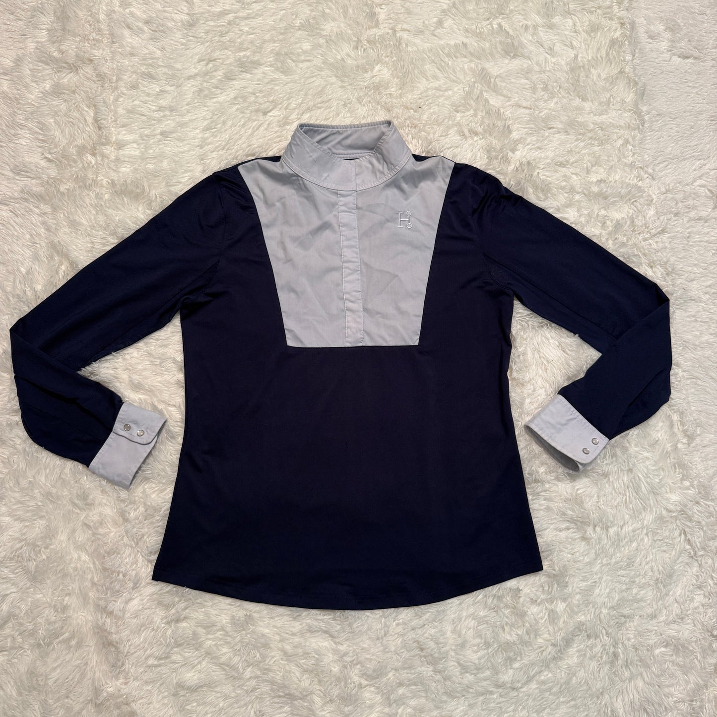 Women’s Large Navy/White Smartpak Long Sleeve Horseback Riding Show Shirt