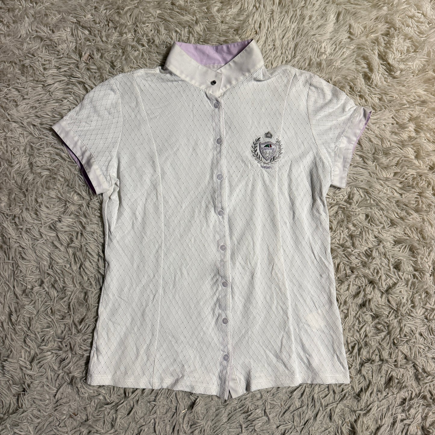 Women’s Size IT46 White Equiline Helen Short Sleeve Horseback Riding Show Shirt