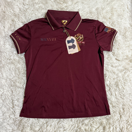 New Women’s Large Burgundy Aubrion Short Sleeve Horseback Riding Polo Shirt