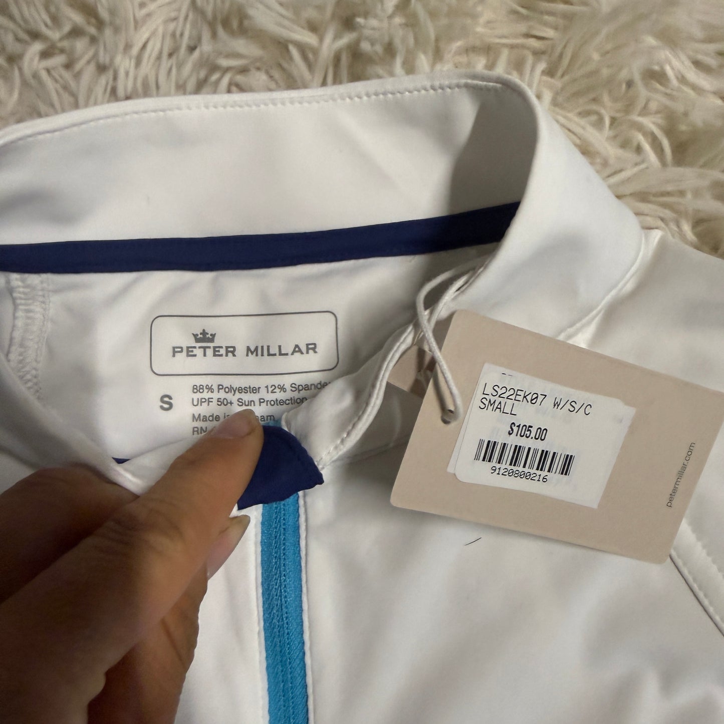 New Women’s Small White/Blue Peter Millar Long Sleeve Horseback Riding Sunshirt