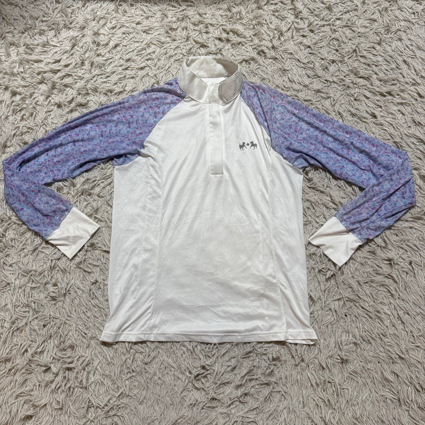 Women’s Large White/Purple Equine Couture Long Sleeve Horseback Riding Show Shirt
