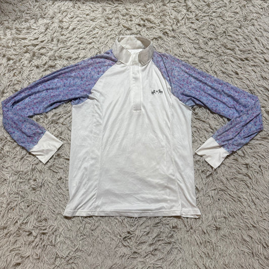 Women’s Large White/Purple Equine Couture Long Sleeve Horseback Riding Show Shirt