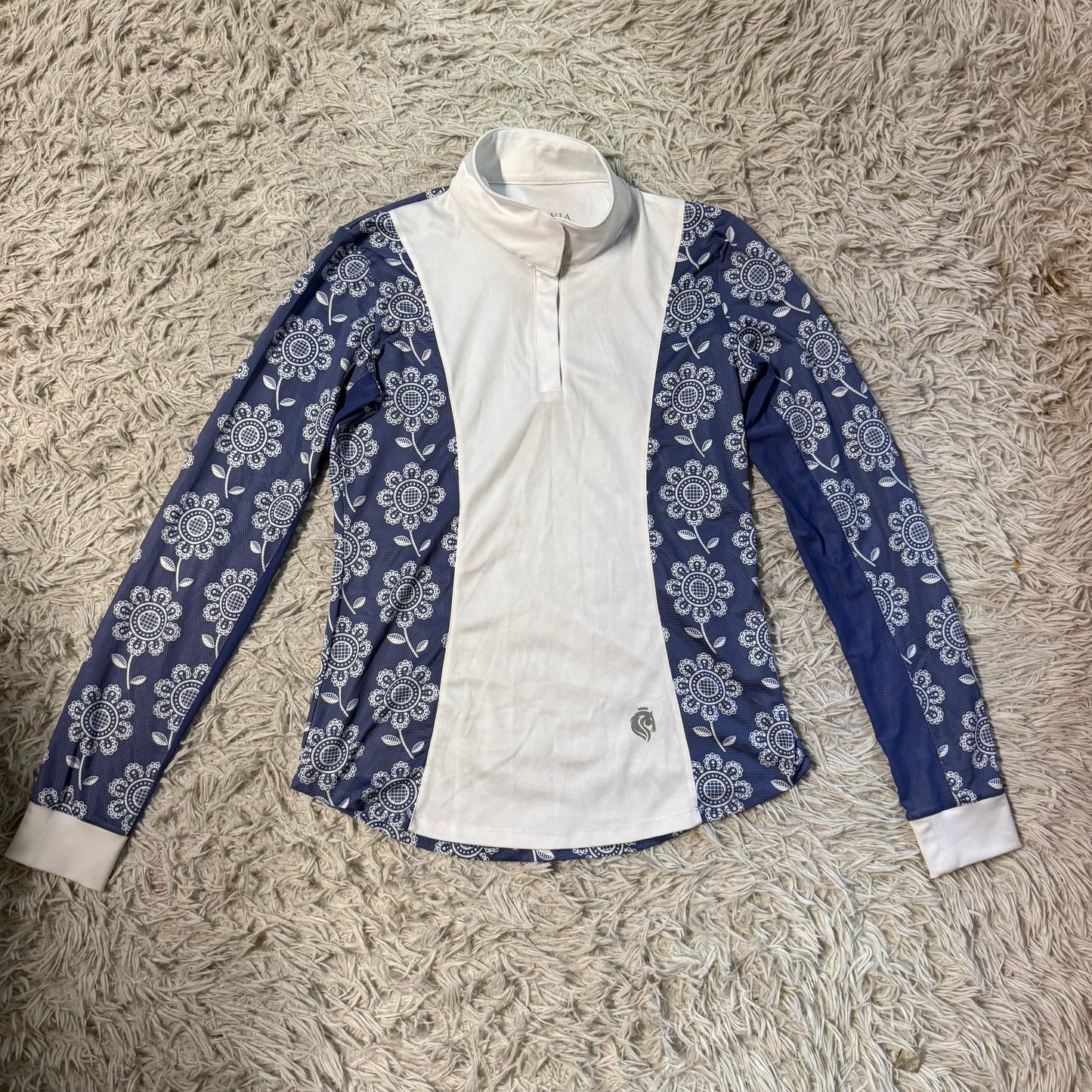 Women’s M White/Purple Equinavia Long Sleeve Horseback Riding Show Shirt