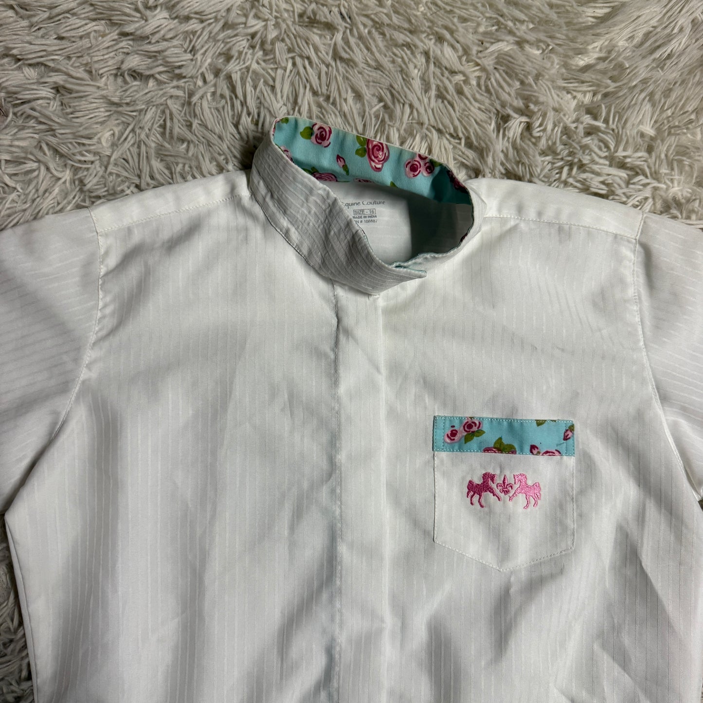 Child’s Size 16 White Equine Couture Long Sleeve Horseback Riding Show Shirt