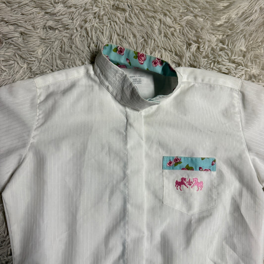 Child’s Size 16 White Equine Couture Long Sleeve Horseback Riding Show Shirt