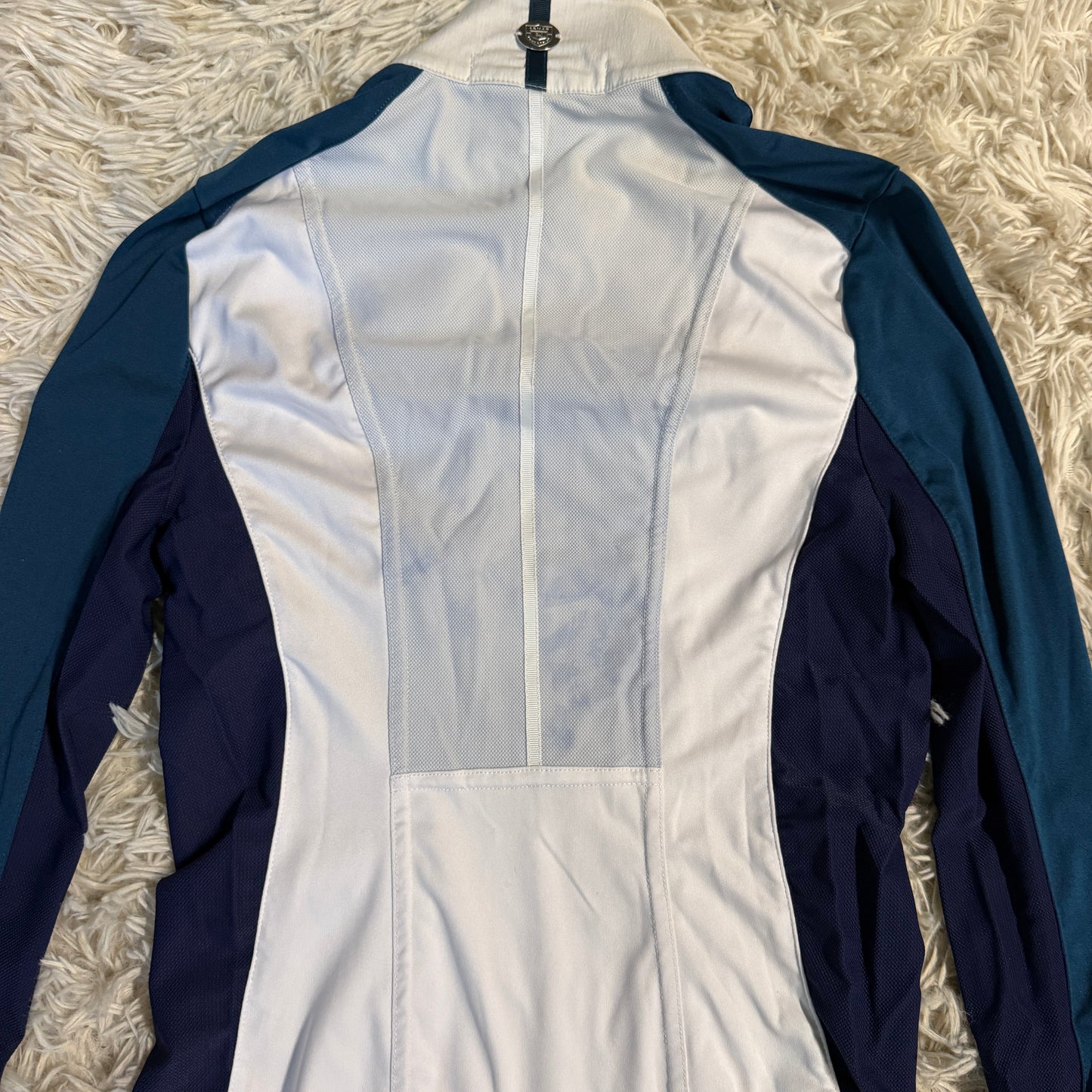 Women’s XXS White/Blue Asmar Equestrian Long Sleeve Horseback Riding Show Shirt