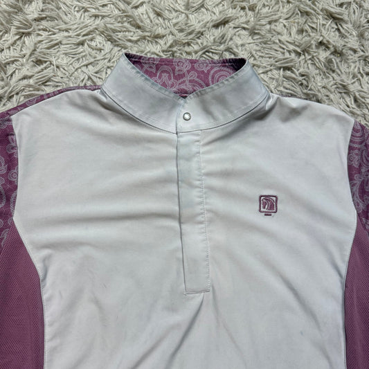 Women’s Large White/Pink Romfh Short Sleeve Horseback Riding Show Shirt