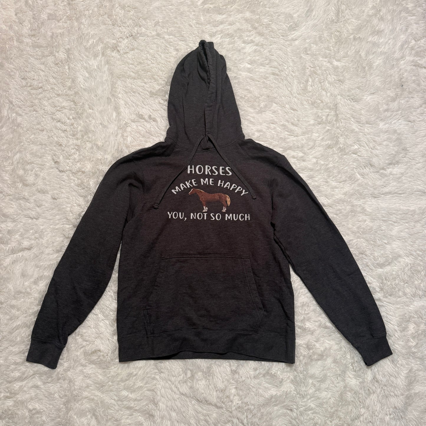 Women’s Medium Grey “Horses Make Me Happy” Horseback Riding Hooded Sweater