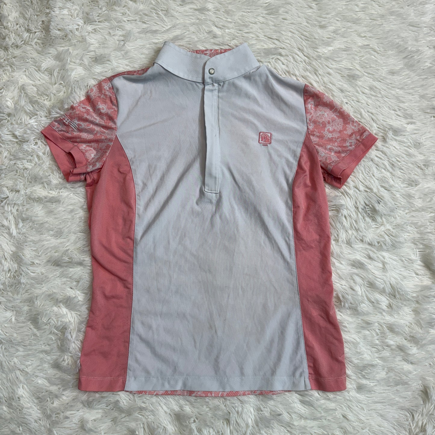 Women’s XS White/Pink Romfh Short Sleeve Horseback Riding Show Shirt