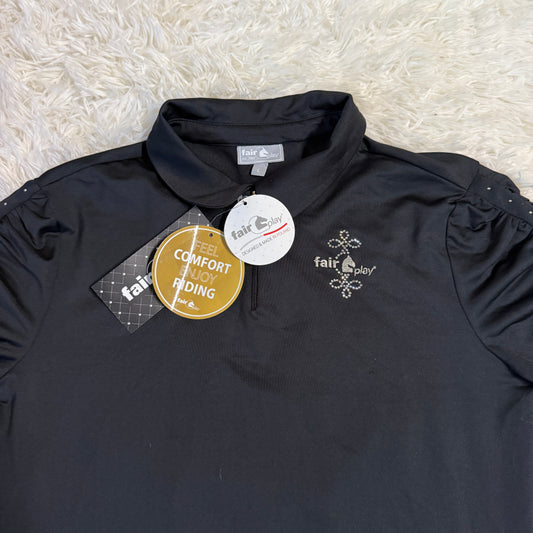 New Women’s Large Black Fair Play Short Sleeve Horseback Riding Polo Shirt