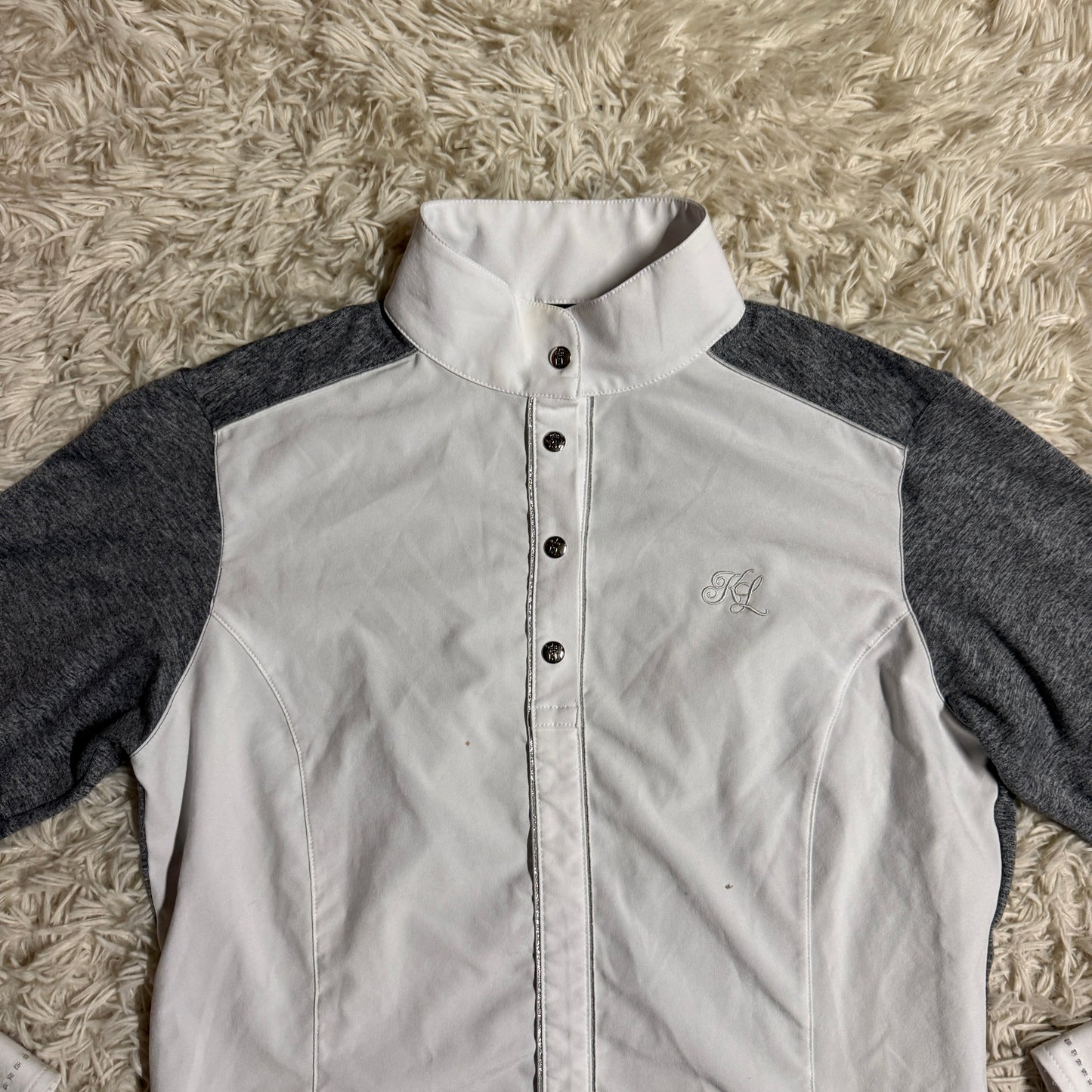 Women’s Large White/Grey Kingsland Long Sleeve Horseback Riding Show Shirt