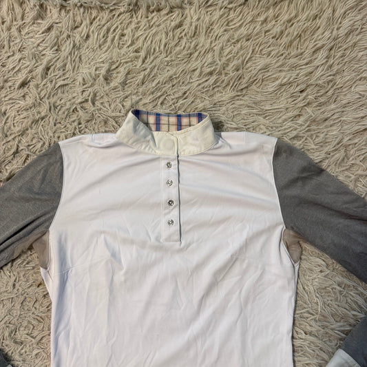 Women’s Medium White/Grey Le Fash Long Sleeve Horseback Riding Show Shirt