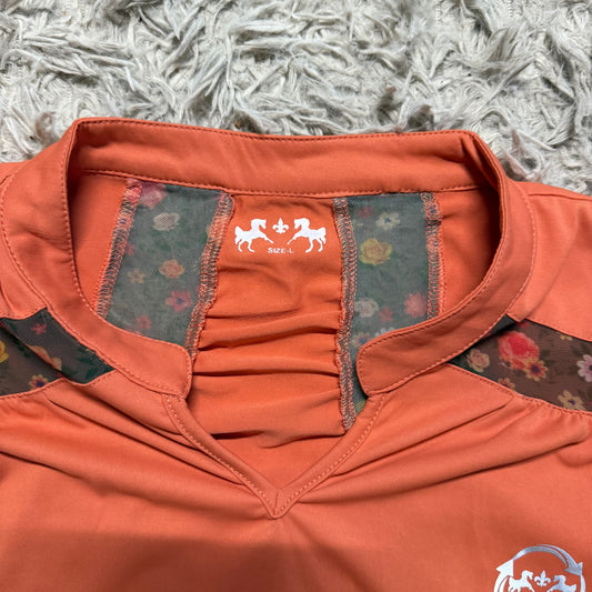 Women’s Large Orange Equine Couture Short Sleeve Horseback Riding Sunshirt