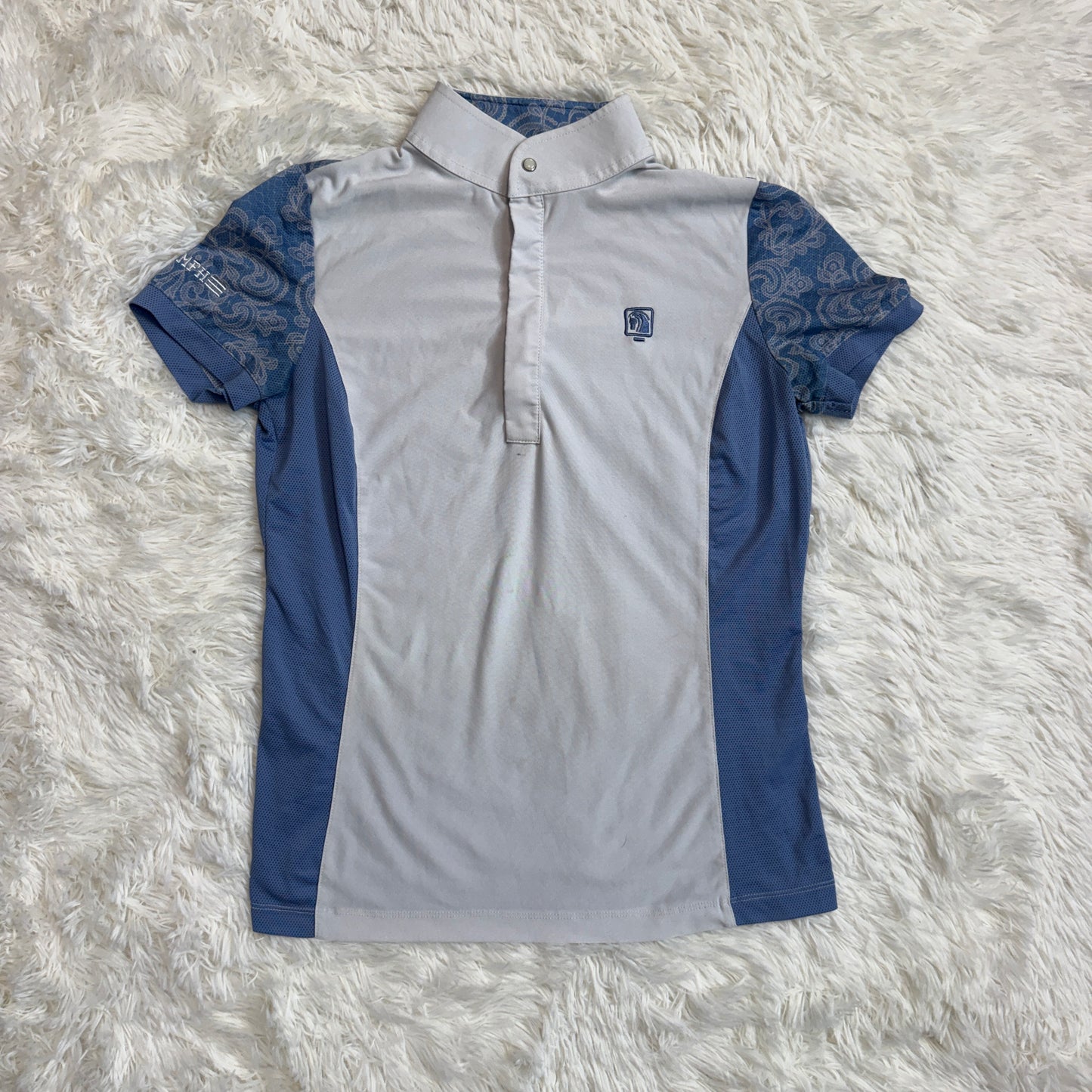 Women’s XS White/Blue Romfh Short Sleeve Horseback Riding Show Shirt