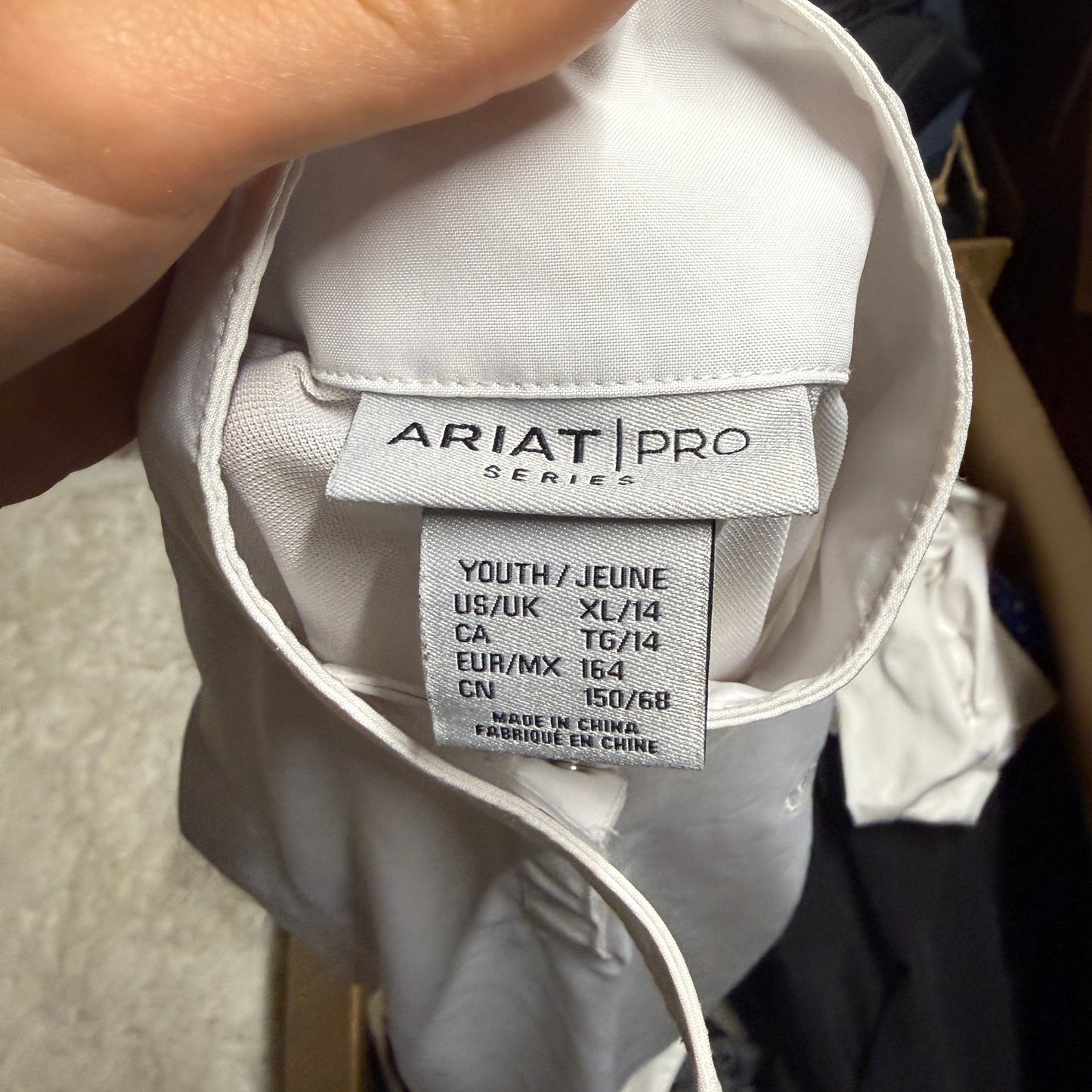 Child’s XL White Ariat Shirt Sleeve Horseback Riding Show Shirt