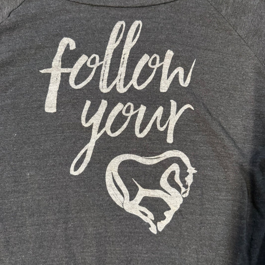Women’s Medium Grey One Horse Follow Your Heart Horseback Riding Long Sleeve Top