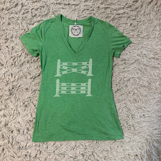 Women’s Medium Green Spiced Equestrian Horse Jump Riding T-Shirt