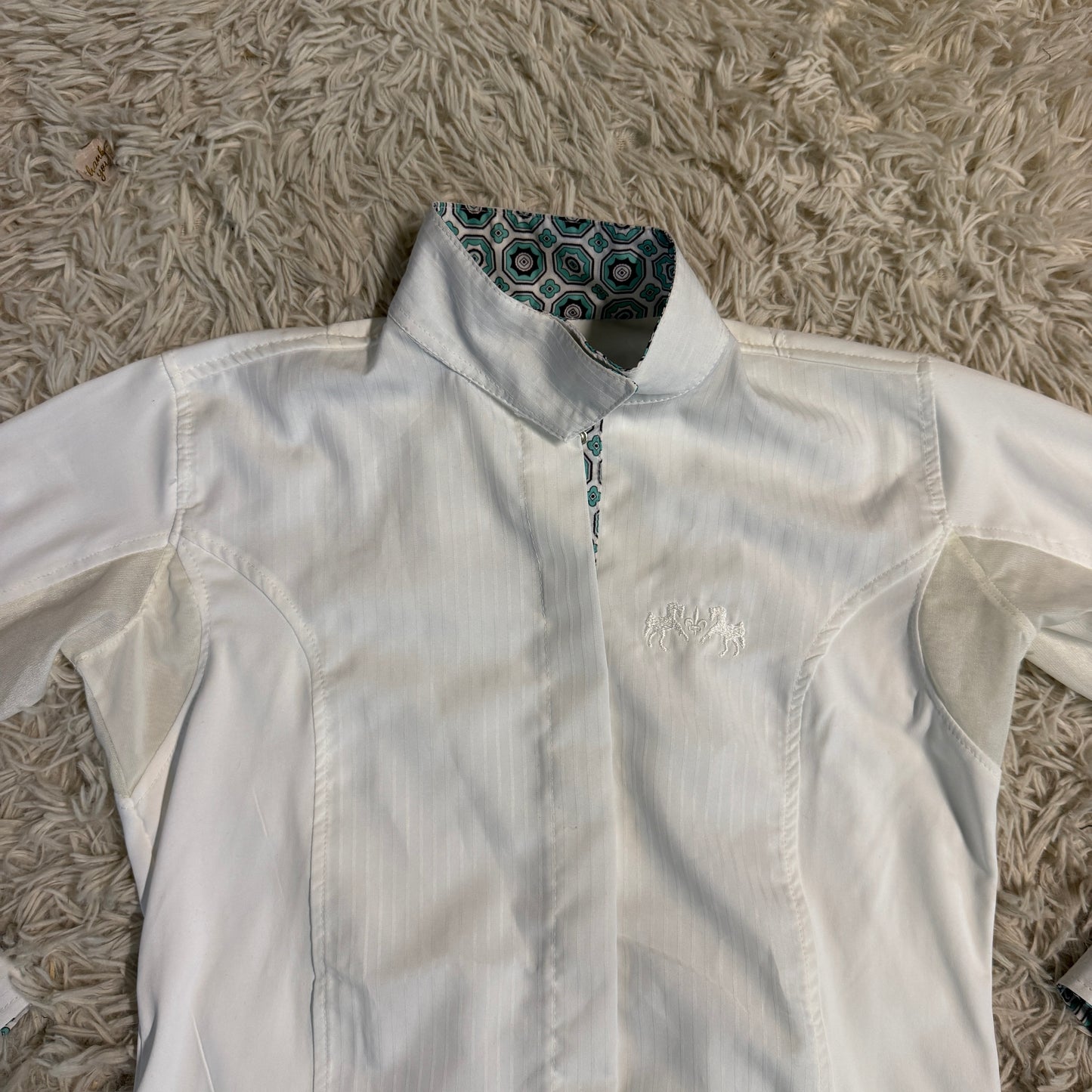 Child’s Size 10 White Equine Couture Long Sleeve Horseback Riding Show Shirt