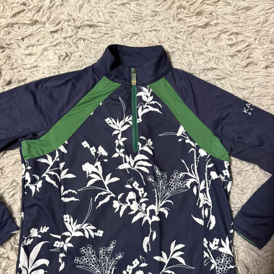 Girl’s Large Navy Floral Pattern Kastel Long Sleeve Horseback Riding Sunshirt