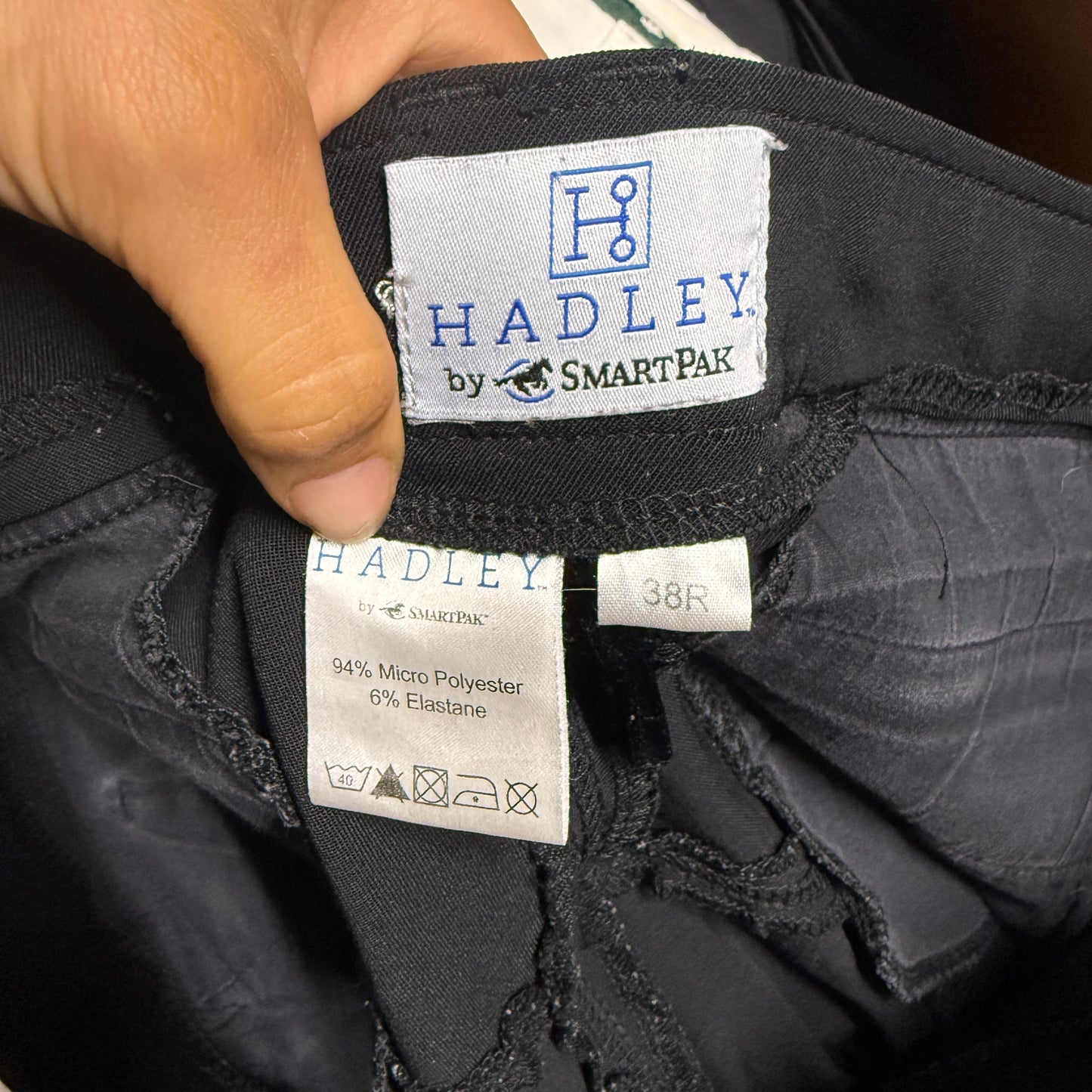 Women’s Size 38R Black Smartpak Hadley Knee Patch Horseback Riding Breeches