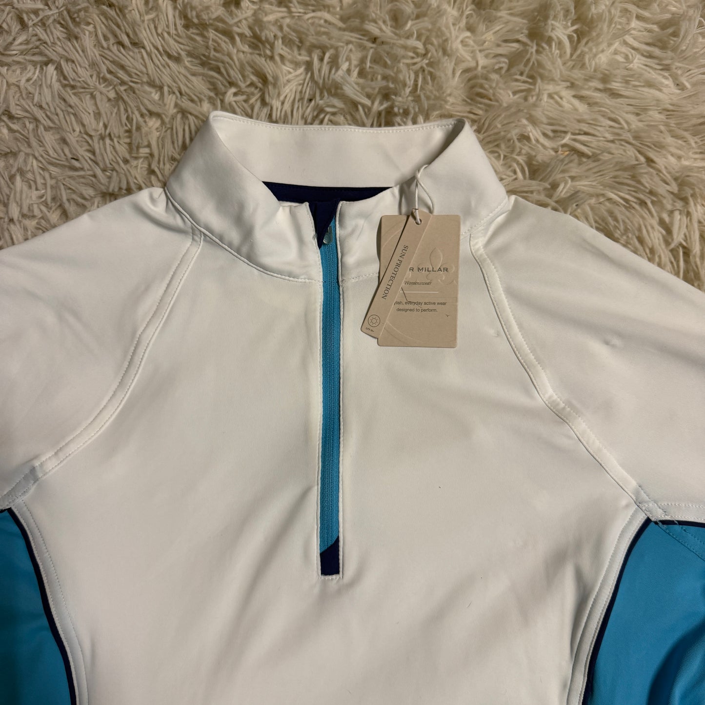 New Women’s Small White/Blue Peter Millar Long Sleeve Horseback Riding Sunshirt