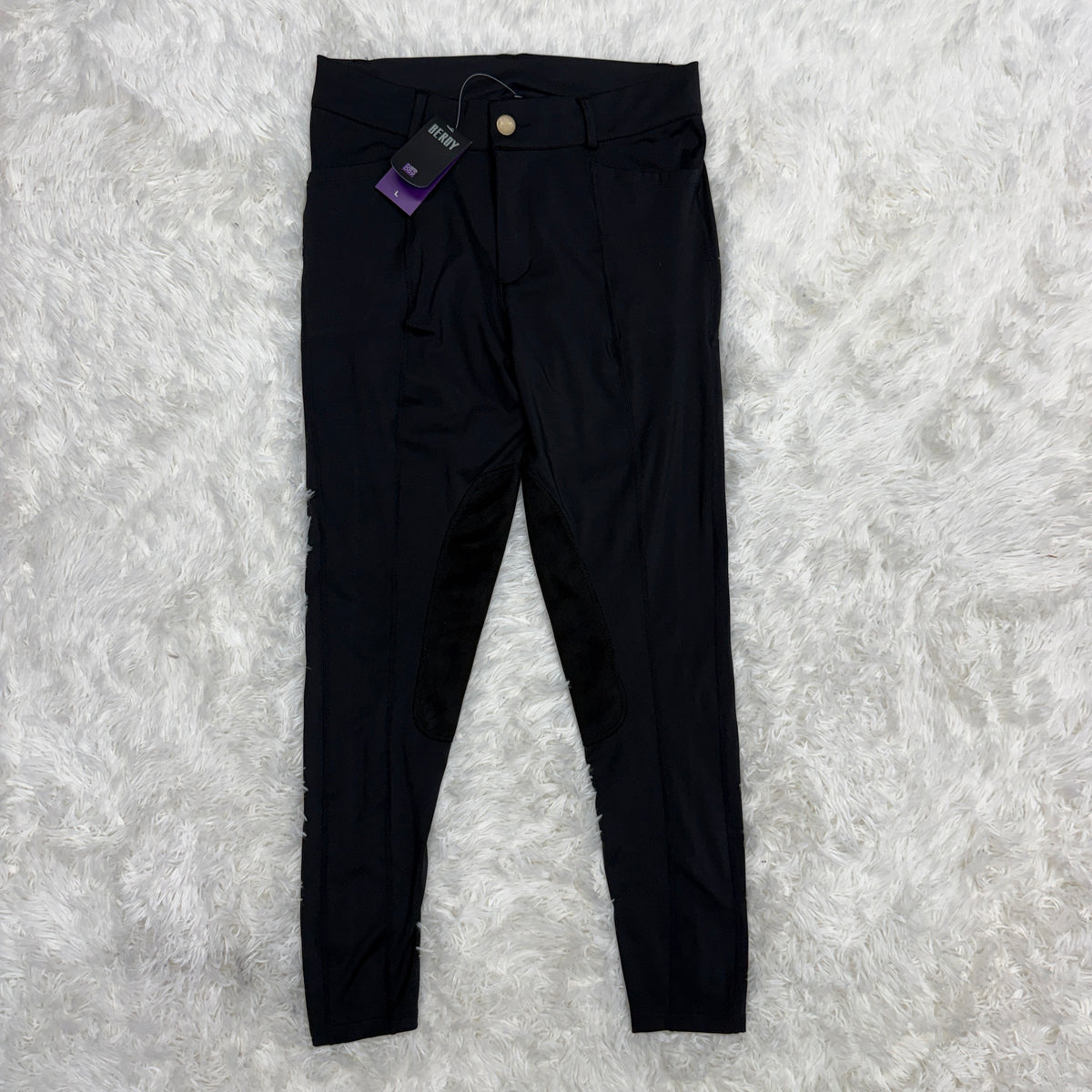New Women’s Large Black Beroy Knee Patch Horseback Riding Tights