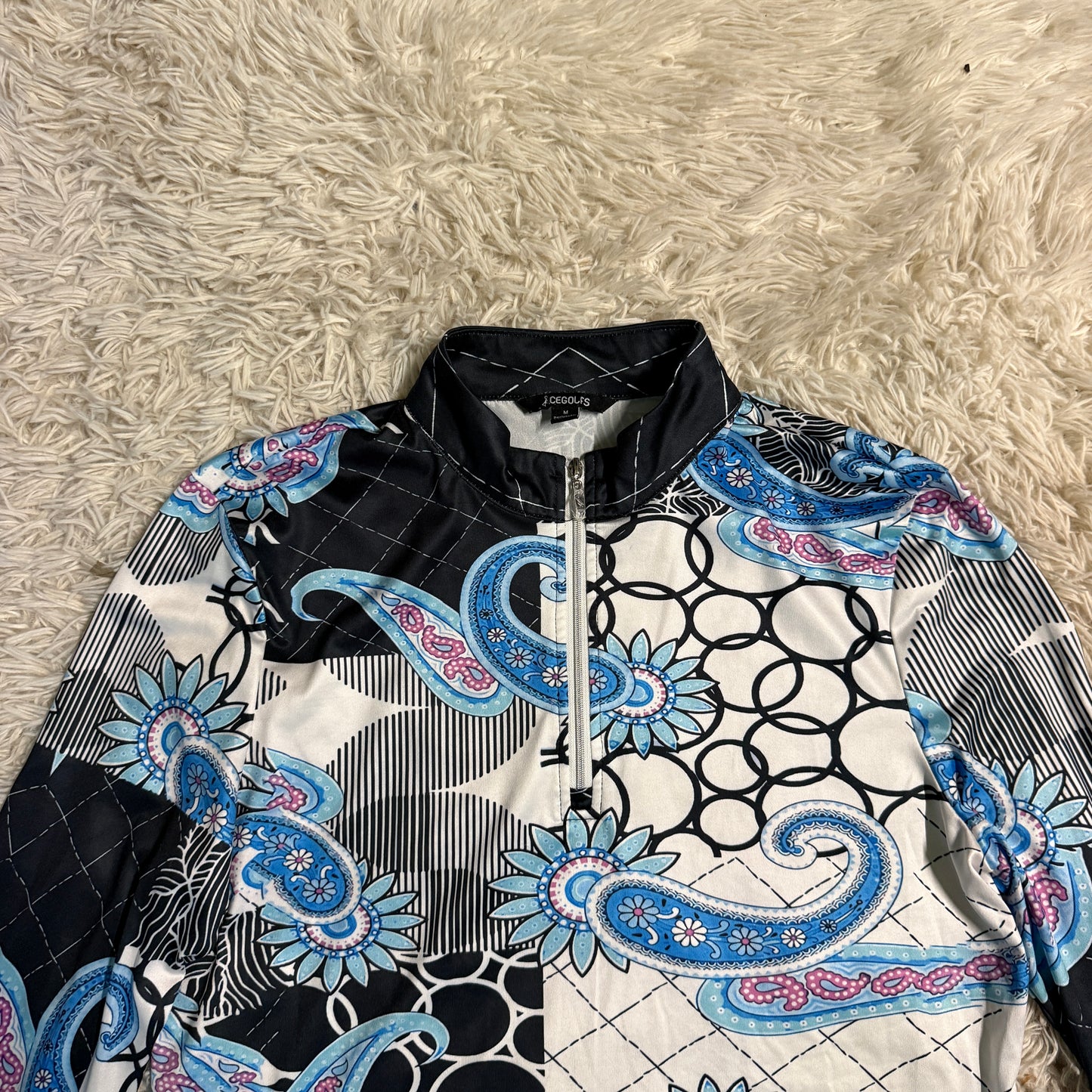 Women’s Medium Blue Pattern Acegolfs Long Sleeve Horseback Riding Sunshirt