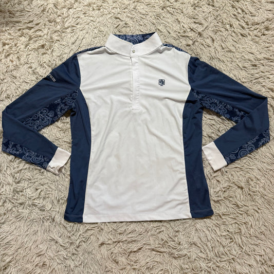 Women’s Large White/Navy Romfh Long Sleeve Horseback Riding Show Shirt