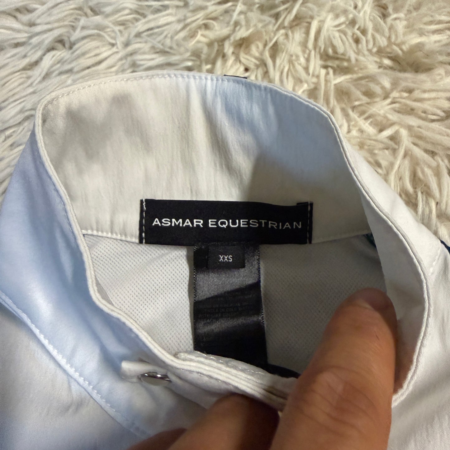 Women’s XXS White/Blue Asmar Equestrian Long Sleeve Horseback Riding Show Shirt