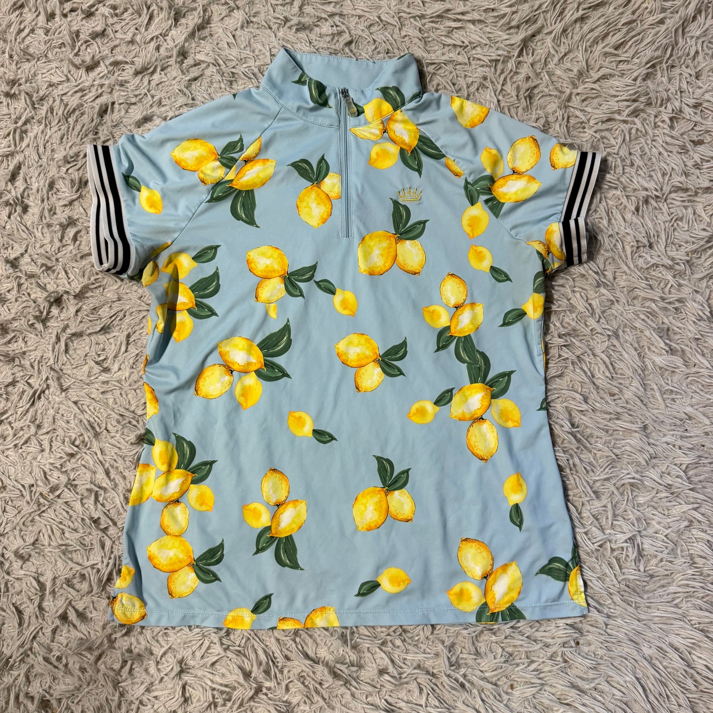 Women’s XL Blue Lemon Pattern Kastel Short Sleeve Horseback Riding Sunshirt
